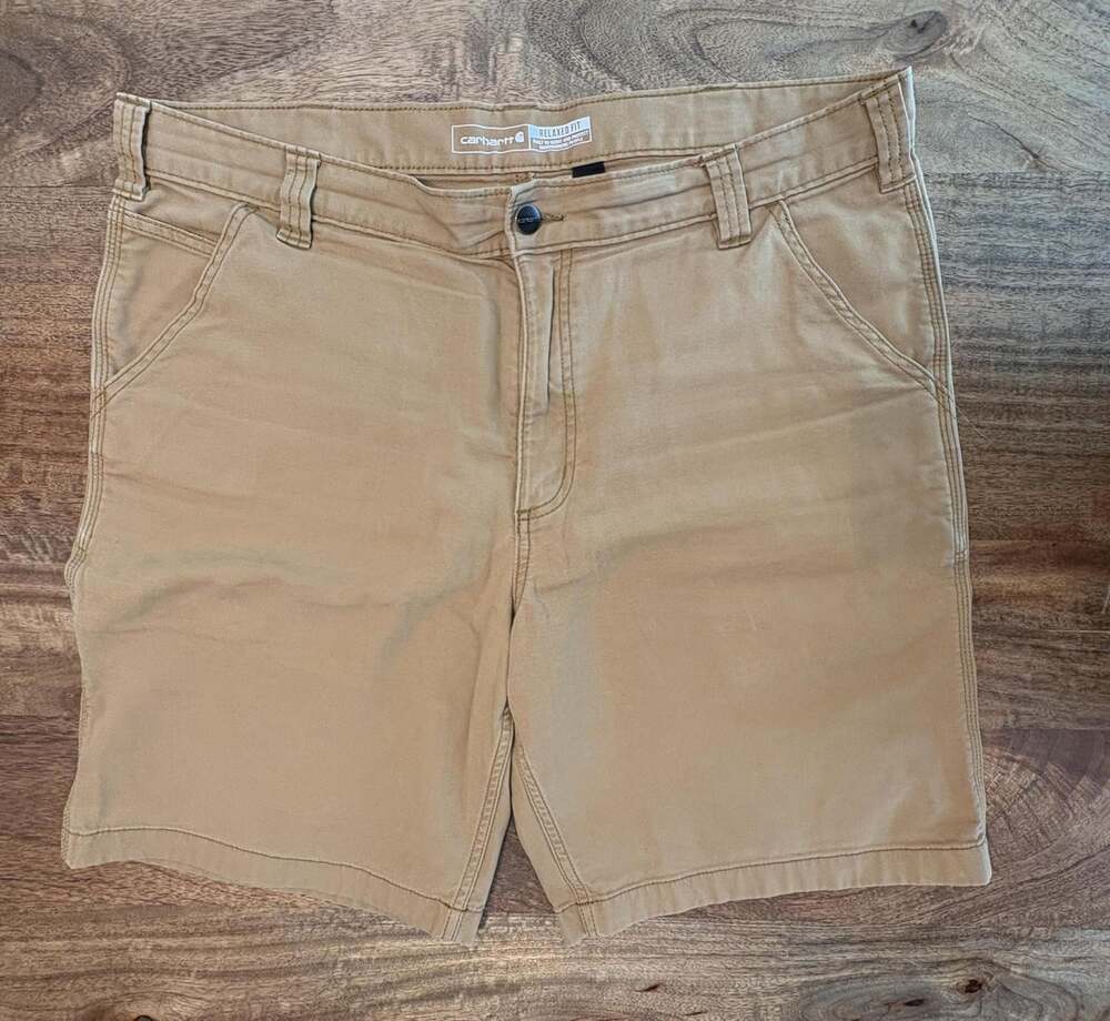 Carhartt Shorts Mens 38 Beige Canvas Rugged Flex Relaxed Fit Work 9 Inseam